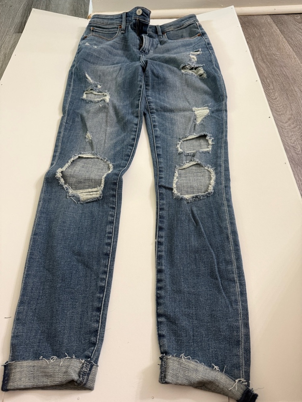 Women’s Distressed Blue Denim Jeans- Simone high rise super skinny